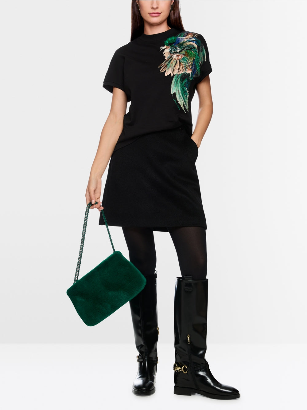 Cotton shirt with feather print