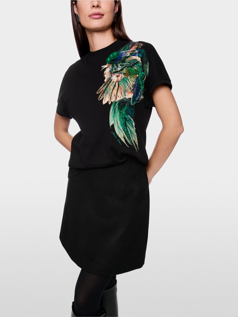 Cotton shirt with feather print