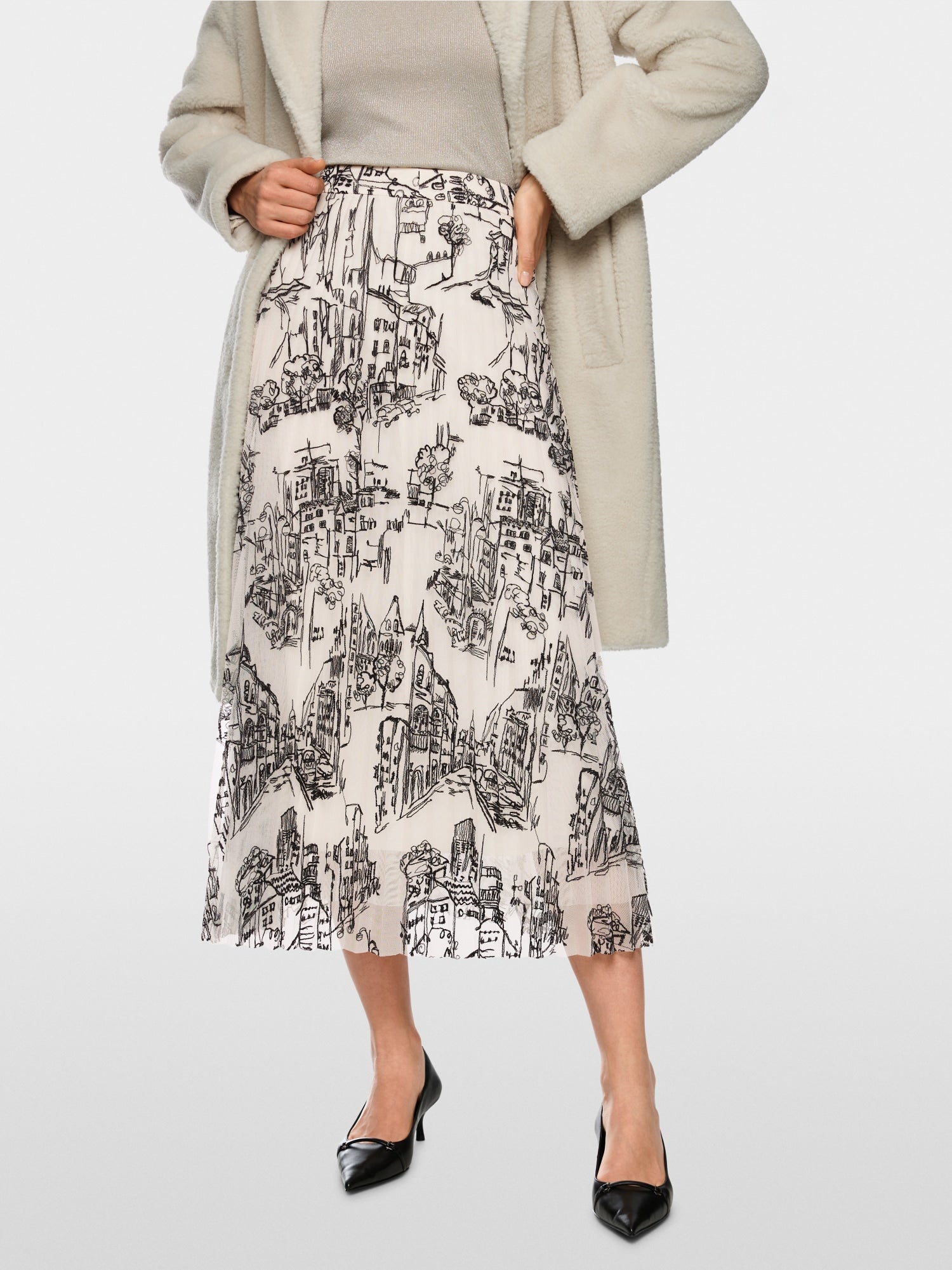Pleated skirt with City motif