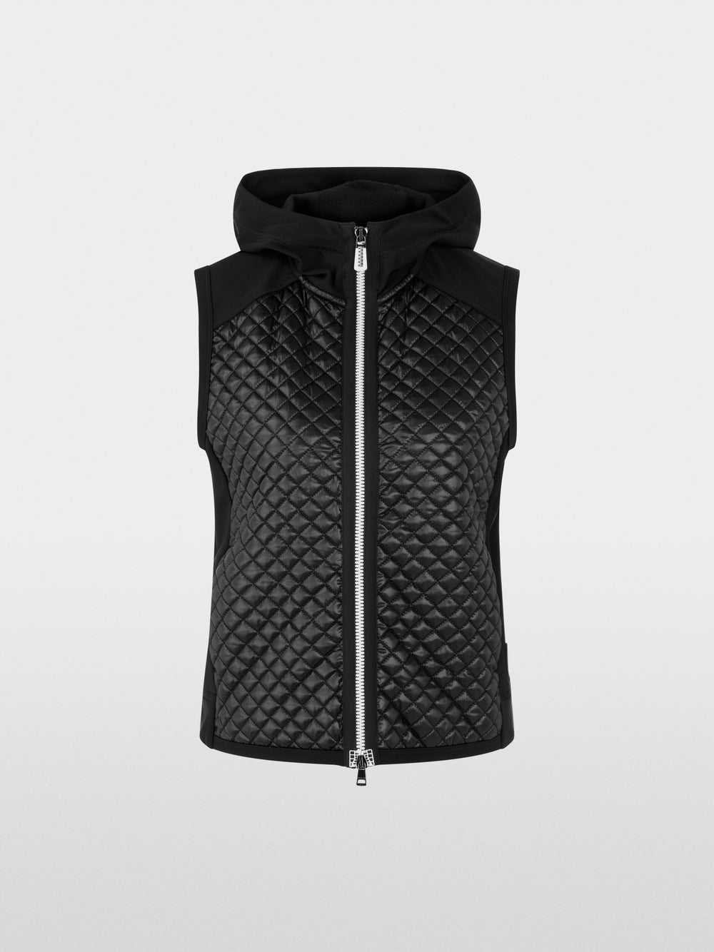 Bodywarmer with shiny look and hood